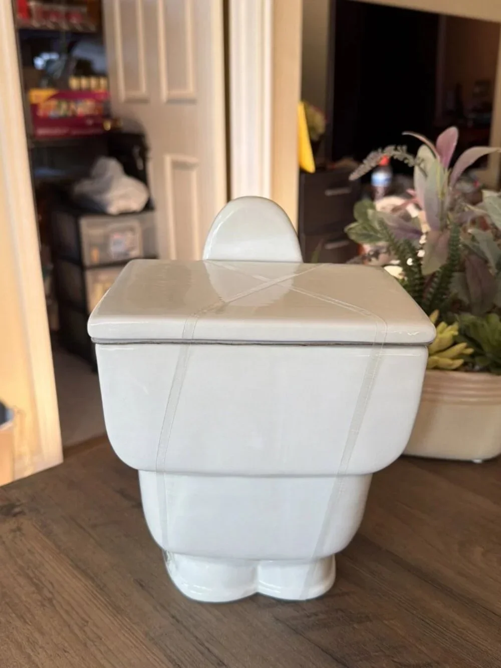 Halloween Vintage-Style Floral Toilet Cookie Jar W Whimsical Ghost & Black Cat
